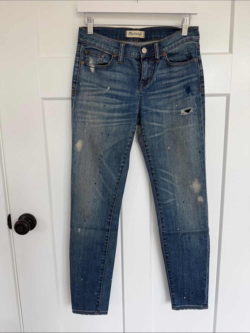 Madewell Low-rise Medium Blue Paint-Splatter Skinny Jeans
